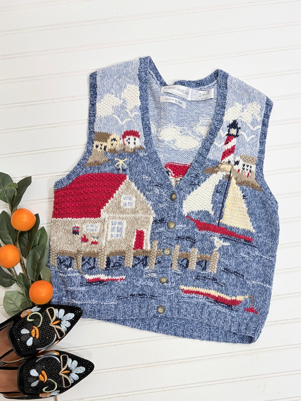 Vintage Robert Scott Ltd. Hand Knitted Lighthouse Boat Vest
